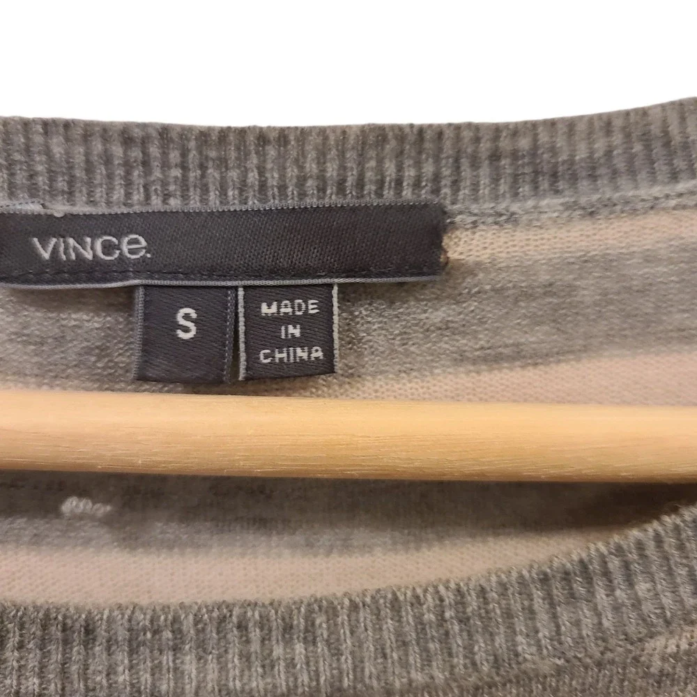 Vince Sweater Wool Cashmere Blend Pink Gray Stripes‎ Pullover Lightweight Small - Picture 4 of 7